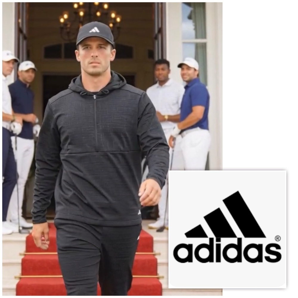 NWT $80 Adidas Men's M Black Woven Wind Hood 1/2 Zip Pullover Light Jacket